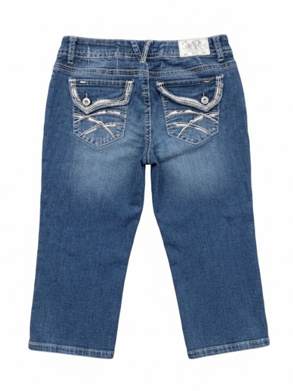 Jade Blue Cropped Straight-Leg Jeans with Embroidered Back Pockets Size 5/6